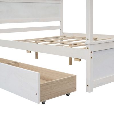 Streamdale Full-size wood canopy bed with drawers, no box spring needed