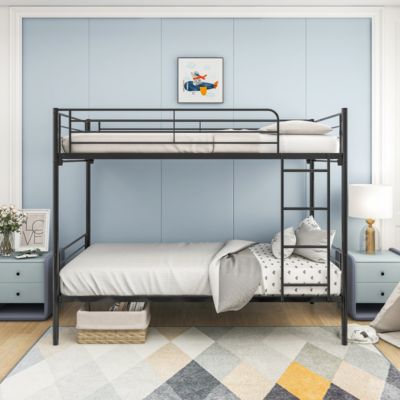Twin Over Twin Bunk Bed, Metal Frame With Ladder