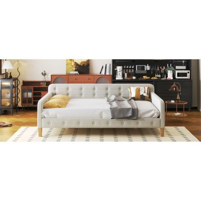 Streamdale Full Size Upholstered Daybed With 4 Support Legs, White