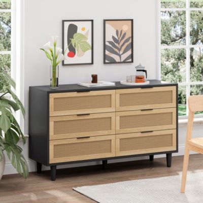 Natural Rattan Dresser with Anti-Tip Design and Ample Storage