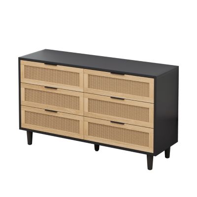 Natural Rattan Dresser with Anti-Tip Design and Ample Storage