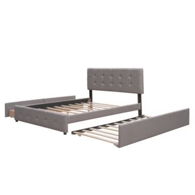Streamdale Queen Upholstered Platform Bed with Twin XL Trundle and Drawers