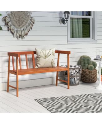 Outdoor Acacia Wood Bench with Backrest and Armrests