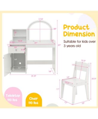 Kids Vanity Table and Chair Set with Shelves Drawer and Cabinet