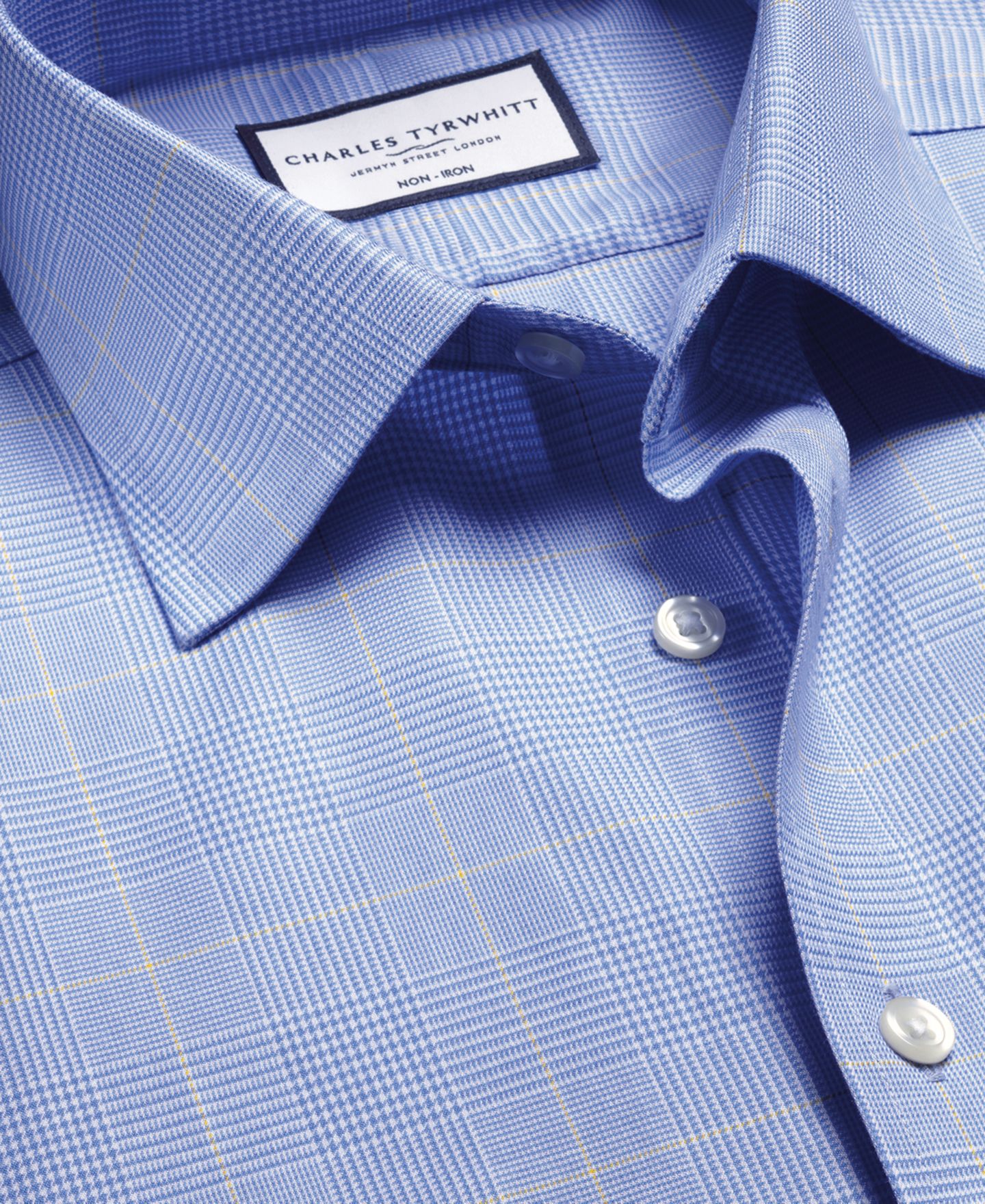 Мужская рубашка Charles Tyrwhitt Slim-Fit Non-Iron Glen Plaid Dress Shirt, цвет: Океанский синий — фото 5