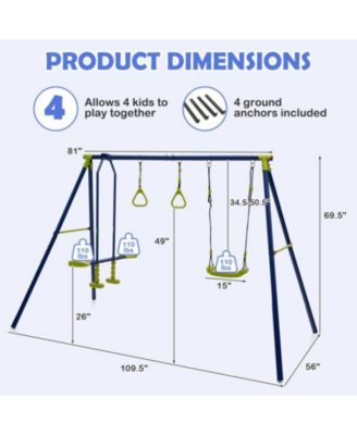 3-in-1 Outdoor Swing Set for Kids Aged 3 to 10