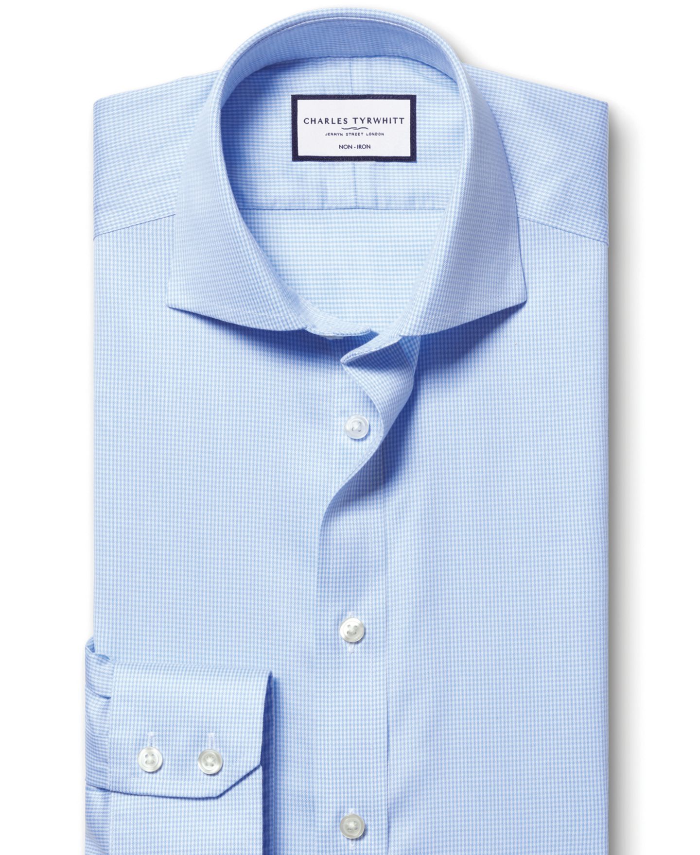 Мужская рубашка Charles Tyrwhitt Slim-Fit Non-Iron Puppytooth Dress Shirt, цвет: Небесно-голубой — фото 4