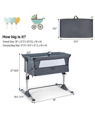 Height Adjustable Baby Side Crib  with Music Box & Toys