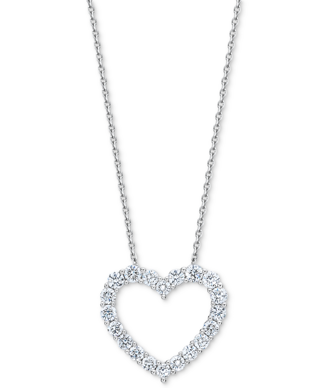 Macy's Diamond Open Heart Pendant Necklace (1 Ct. T.w.) In 14k White Gold, 16" + 2" Extender In White Gold