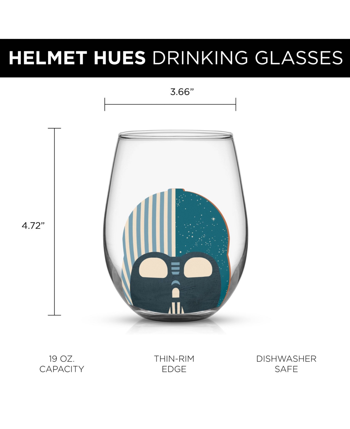 JOYJOLT STAR WARS HELMET HUES STEMLESS DRINKING GLASSES, SET OF 4 