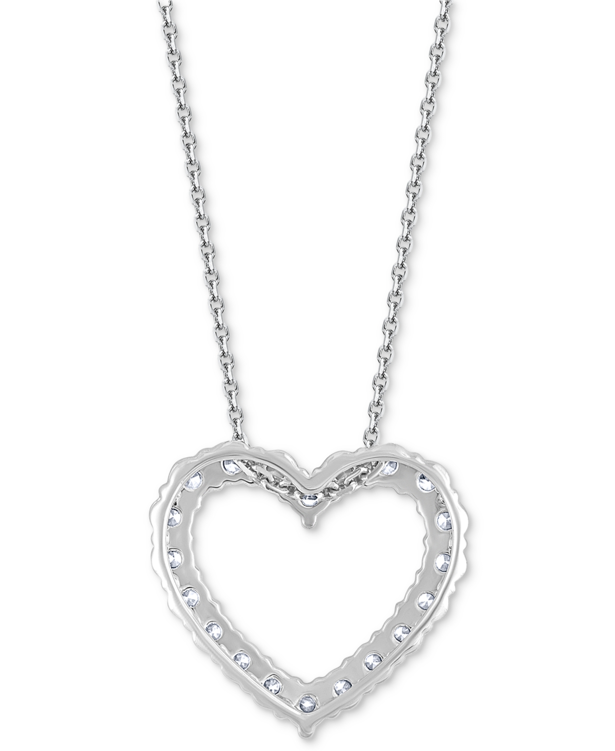 Macy's Diamond Open Heart Pendant Necklace (1 Ct. T.w.) In 14k White Gold, 16" + 2" Extender In White Gold