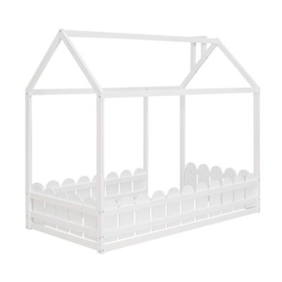 Streamdale Twin Size Wood Bed House Bed Frame With Fence, For Kids, Teens, Girl