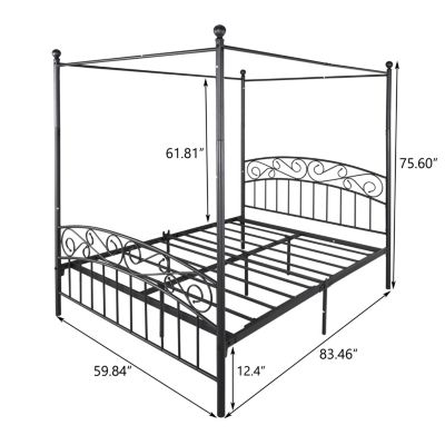 Streamdale Queen Size Metal Canopy Bed Frame With Headboard And Footboard