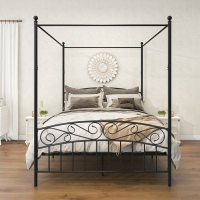 Streamdale Queen Size Metal Canopy Bed Frame With Headboard And Footboard