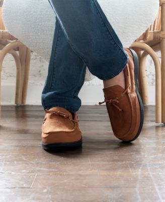 Men's Water Repellent Microsuede Carter Boater Moccasin Slipper with Memory Foam 