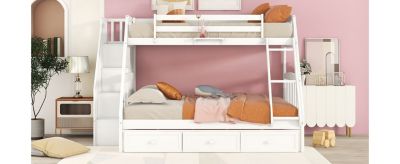 Twin-Over-Full Bunk Bed with Drawers, Ladder and Storage Staircase