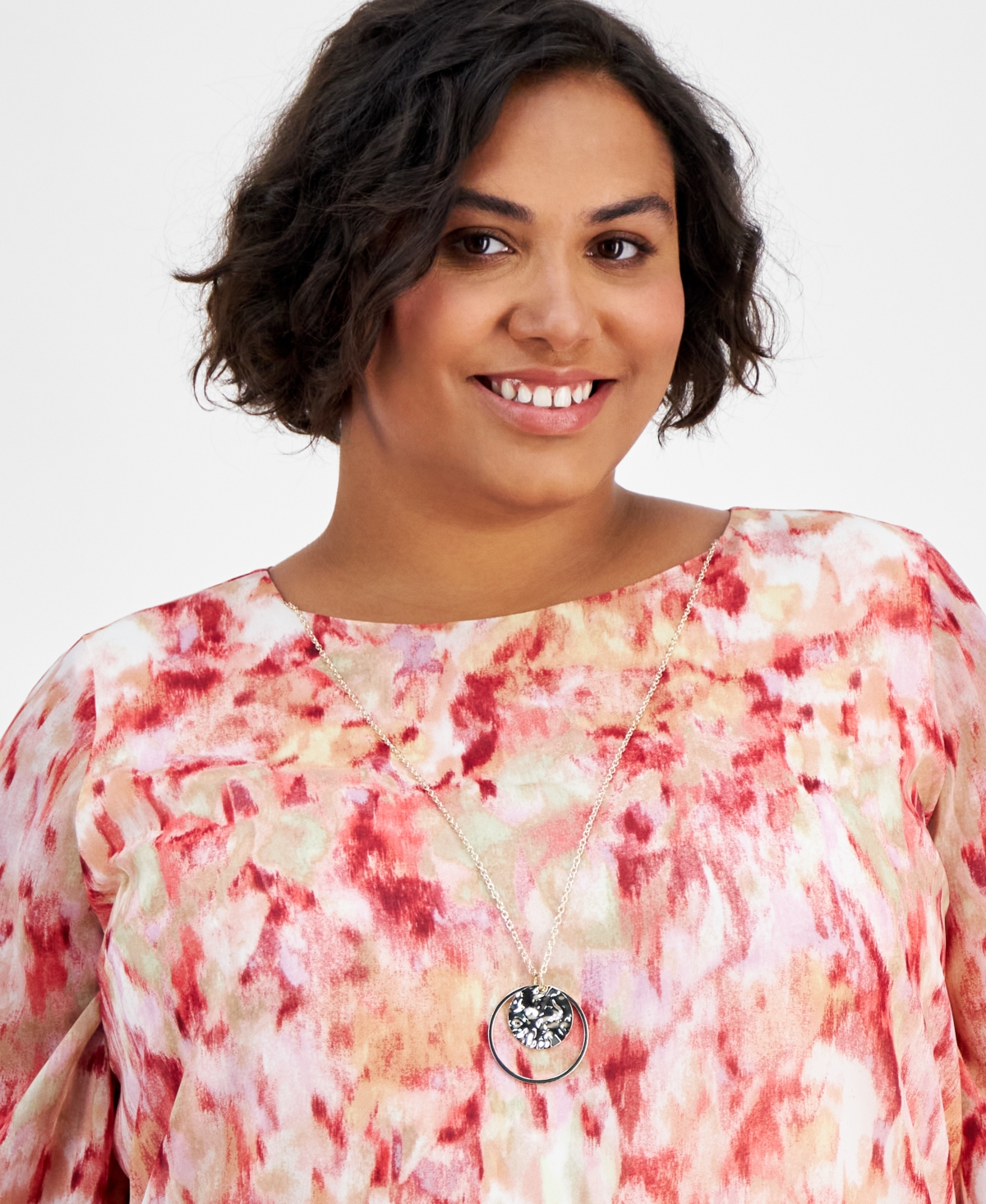 Jm Collection Plus Size Ruffled-Cuff Necklace Top, Created for Macy's