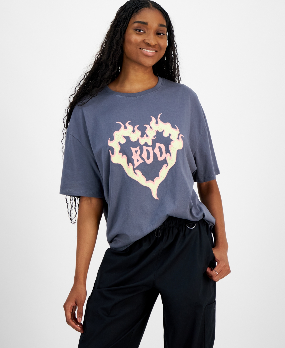 Juniors' Boo Halloween Graphic Boyfriend Tee - Gray