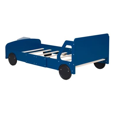 Streamdale Twin Size Car-Shaped Platform Bed With Wheels, Blue