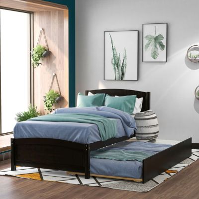 Twin Size Wooden Platform Bed With Trundle