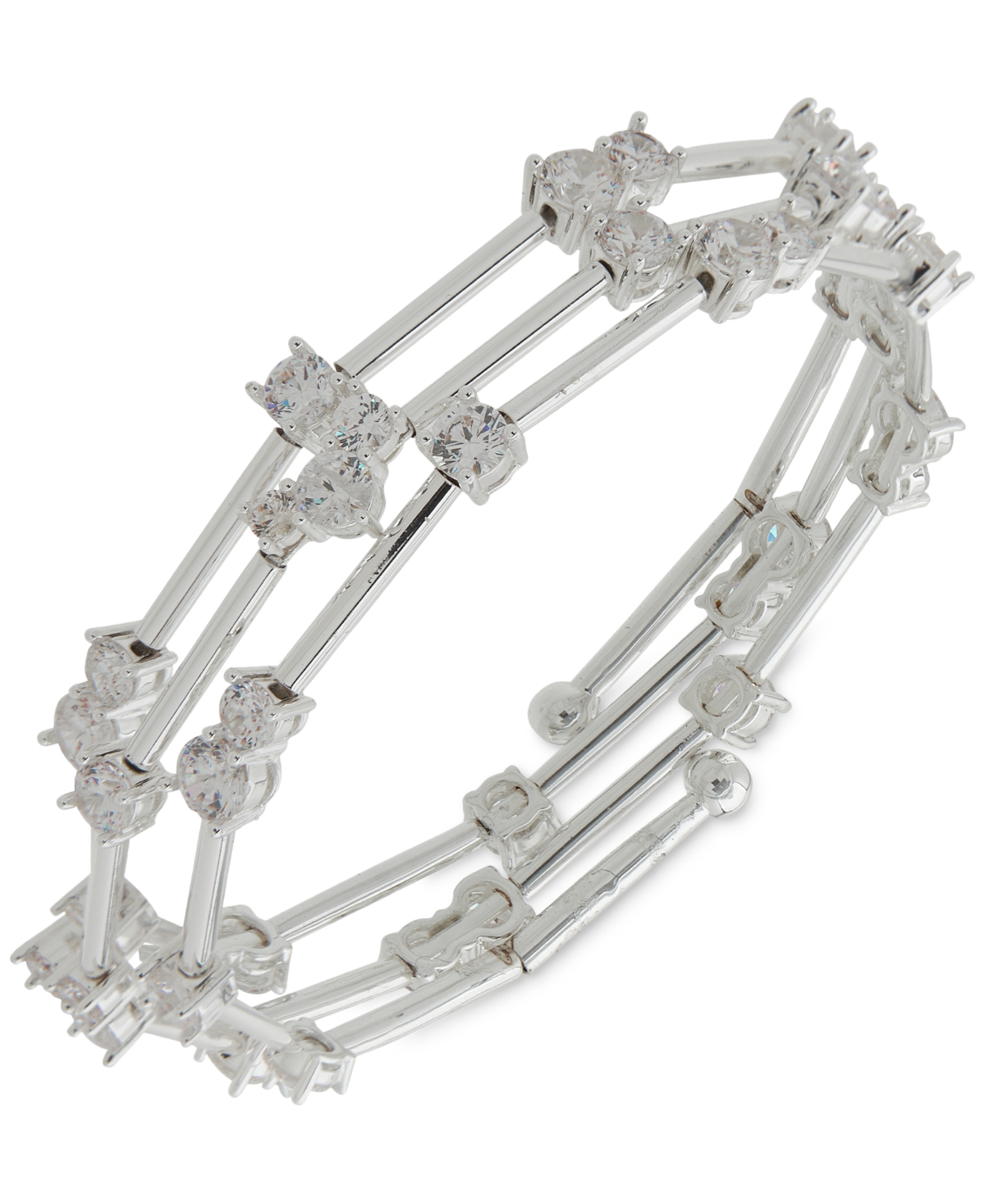 Silver-Tone Cubic Zirconia Coil Bangle Bracelet - Crystal