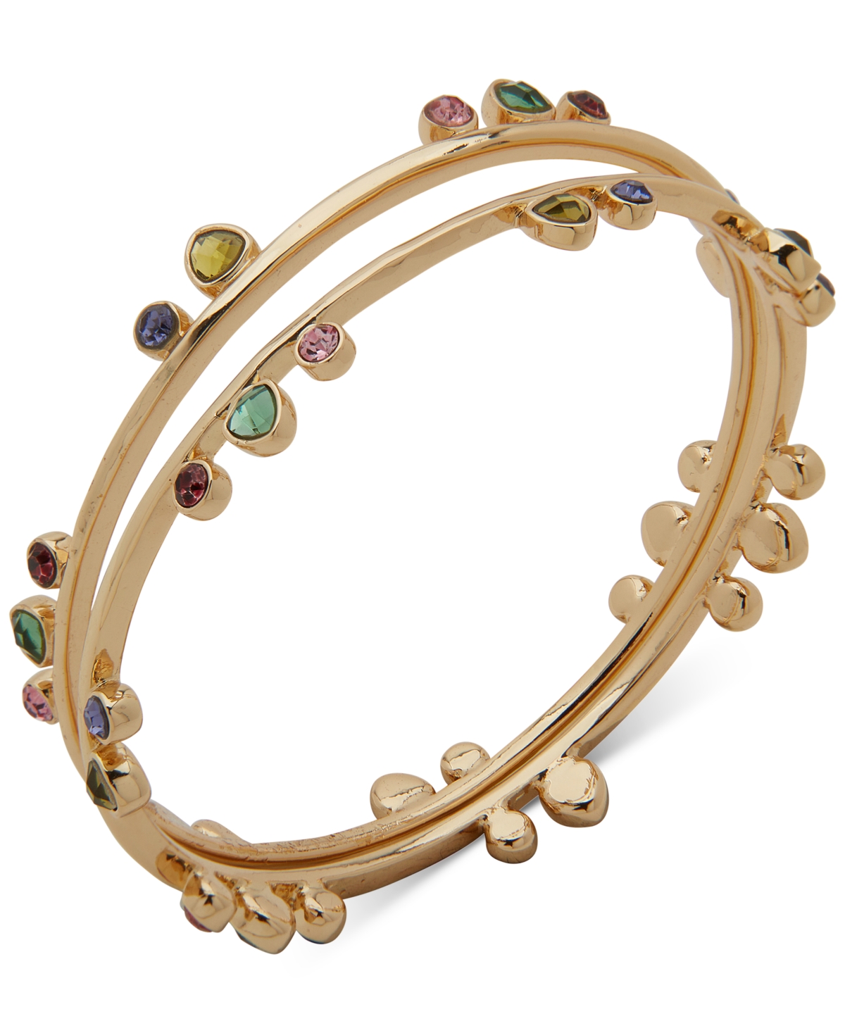Gold-Tone Multicolor Mixed Stone Double-Row Bangle Bracelet - Multi