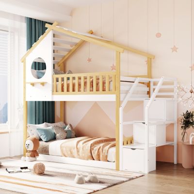 Twin-Over-Twin Stairway Bunk Bed with Storage