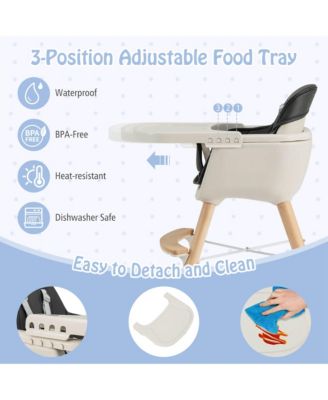 Toddler 3 in 1 Convertible Wooden High Chair Feeding Chair with Cushion