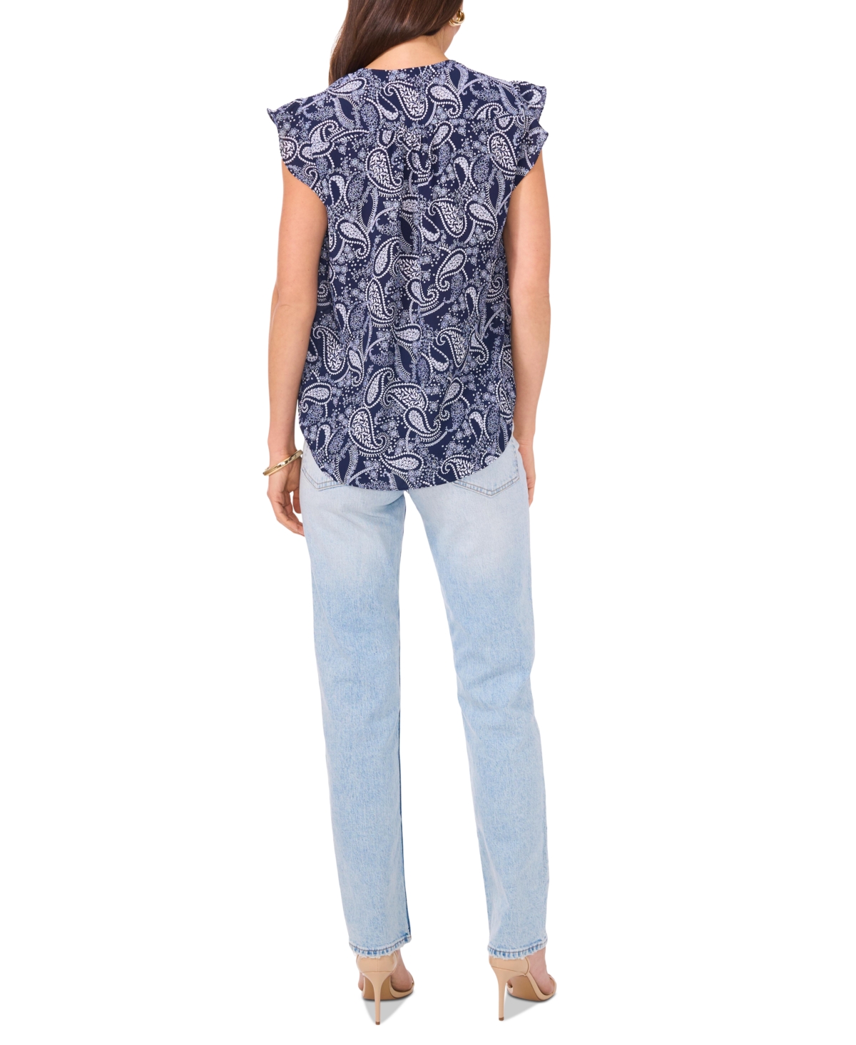 Vince Camuto Women's Paisley V-Neck Flutter-Sleeve Top