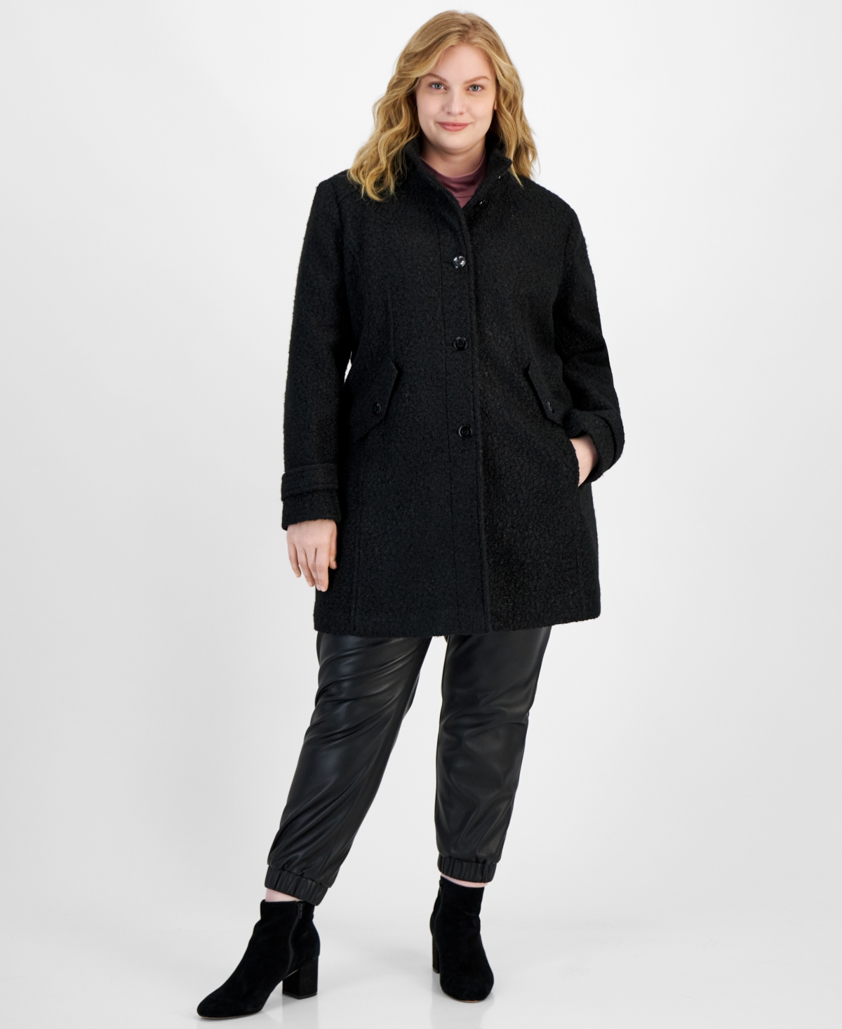 Maralyn & Me Trendy Plus Size Single-Breasted Boucle Walker Coat