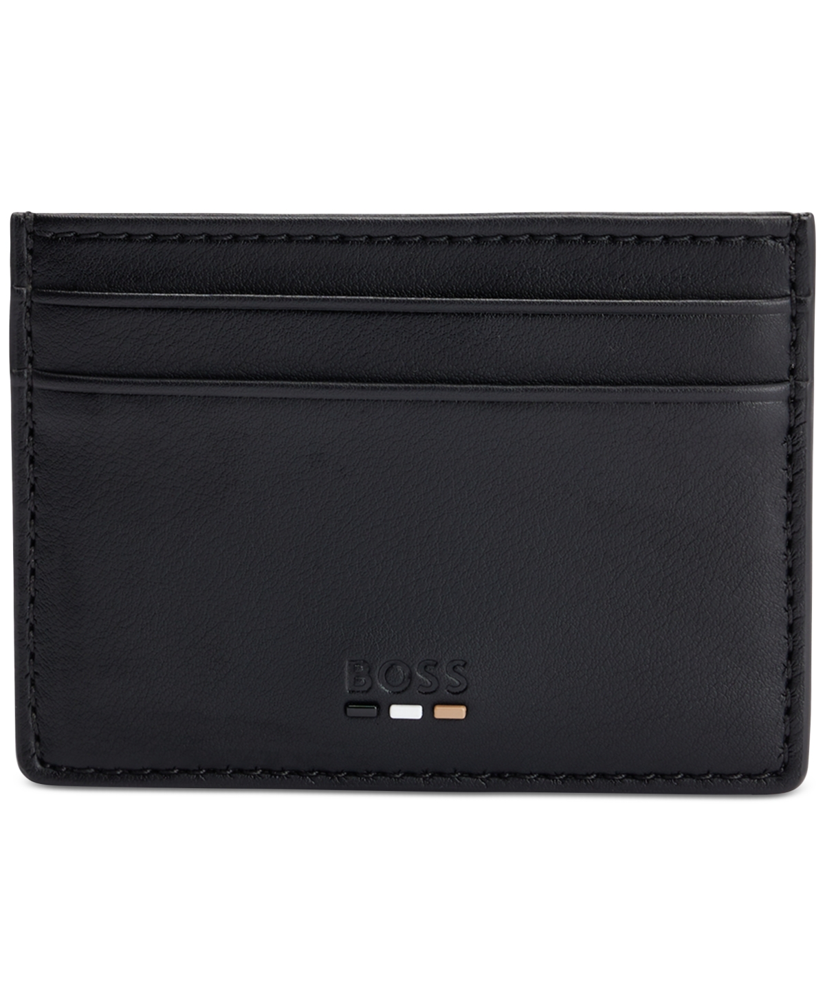 Hugo Boss Faux-leather Card Holder With Signature Stripe In Black