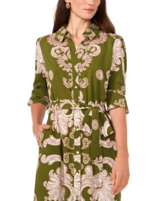Women's Paisley Tie-Waist Maxi Shirtdress