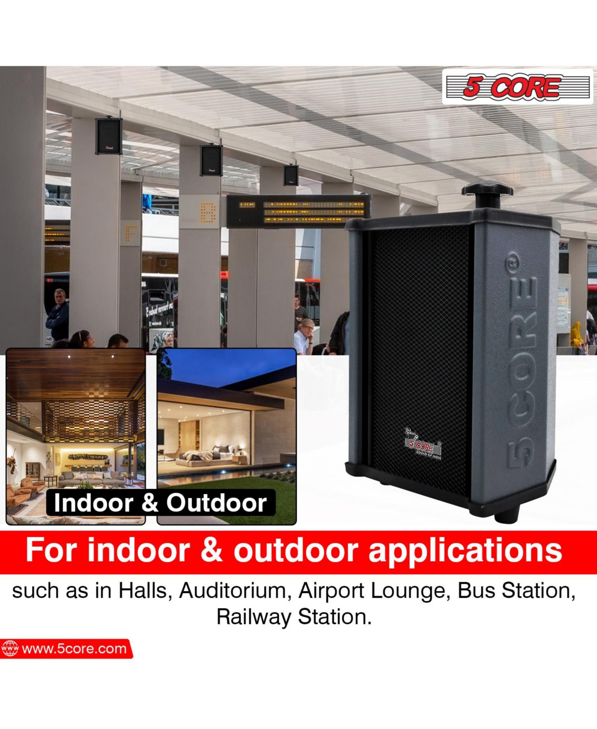 5 Core Outdoor Speakers Stereo In Wall Speaker 100W Peak Passive Outside Surface Mount Wired Waterproof Patio House Garage Indoor Exterior Audio Syste