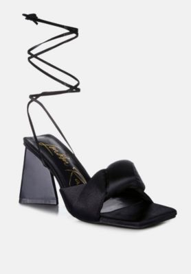 Womens Pristine Satin Strap Triangular Block Heel Sandals