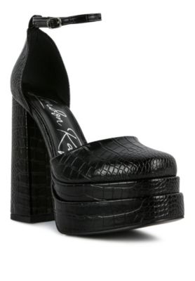 Women's Tempt Me Croc Textured High Block Heel Sandals