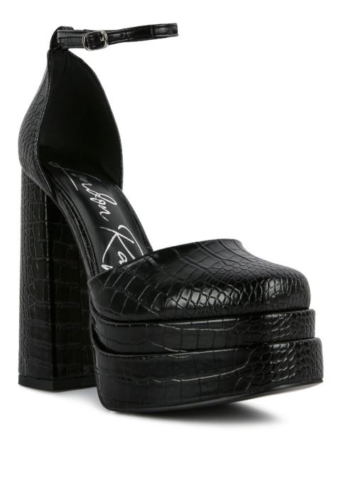 Женские сандалии London Rag Tempt Me Croc Textured High Block Heel, цвет: Чёрный