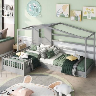 Streamdale Twin Bed with L-Structure Fence, Espresso