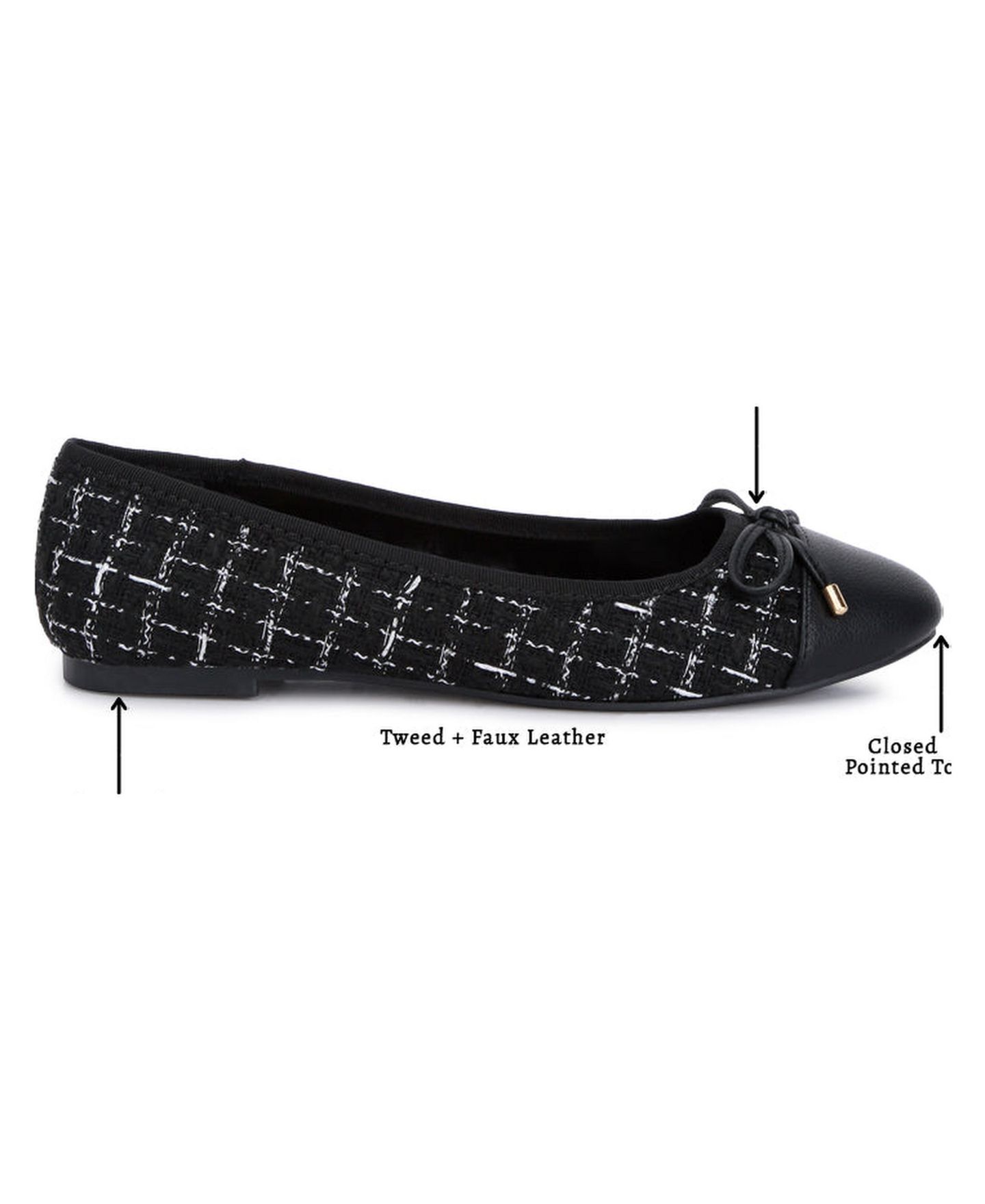 Женские балетки London Rag Junpey Plaid Tweed Ballet Flats, цвет: Чёрный — фото 3