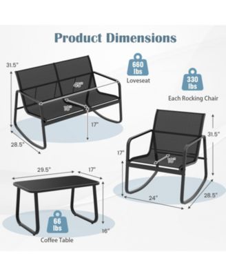 4-Piece Patio Rocking Chair Set with Glass-Top Table Outdoor Furniture for Porch, Yard, or Garden
