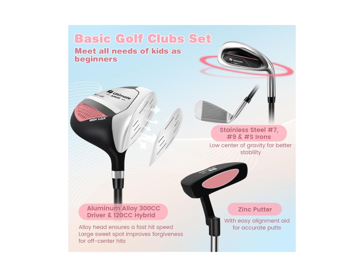 Slickblue Junior Complete Golf Club Set with Stand Bag Rain Hood