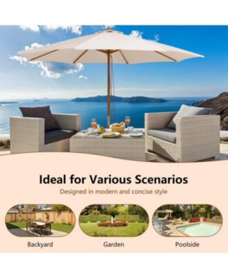 Patio Umbrella with 8 Wooden Ribs and 3 Adjustable Heights