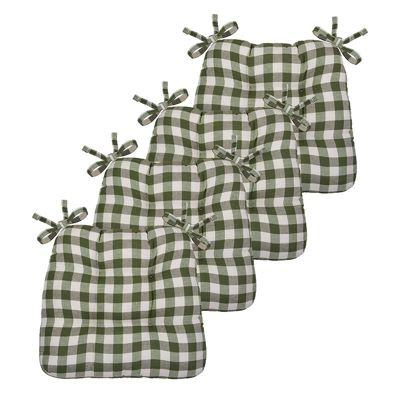 Country Living Gingham Plaid Checkered Country Farmhouse Chair Cushion Pads - 4 Piece
