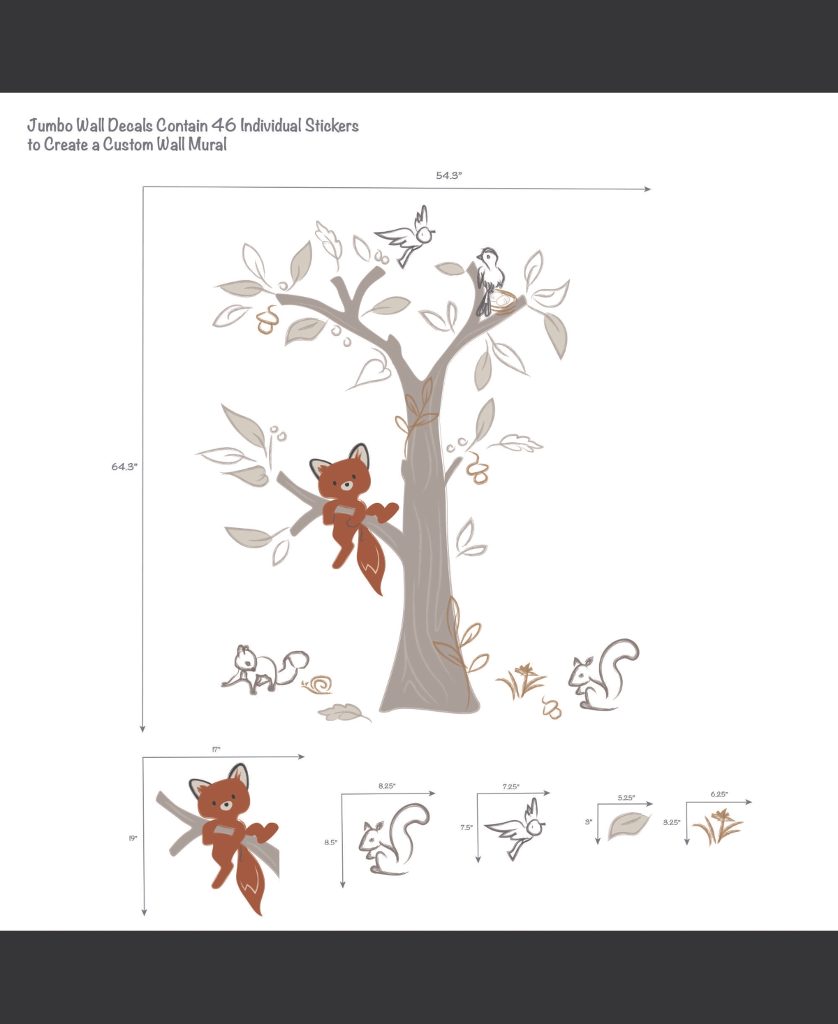 Lambs & Ivy Treetop Fox Beige Tree w/ Woodland Animals Wall Decals/Stickers