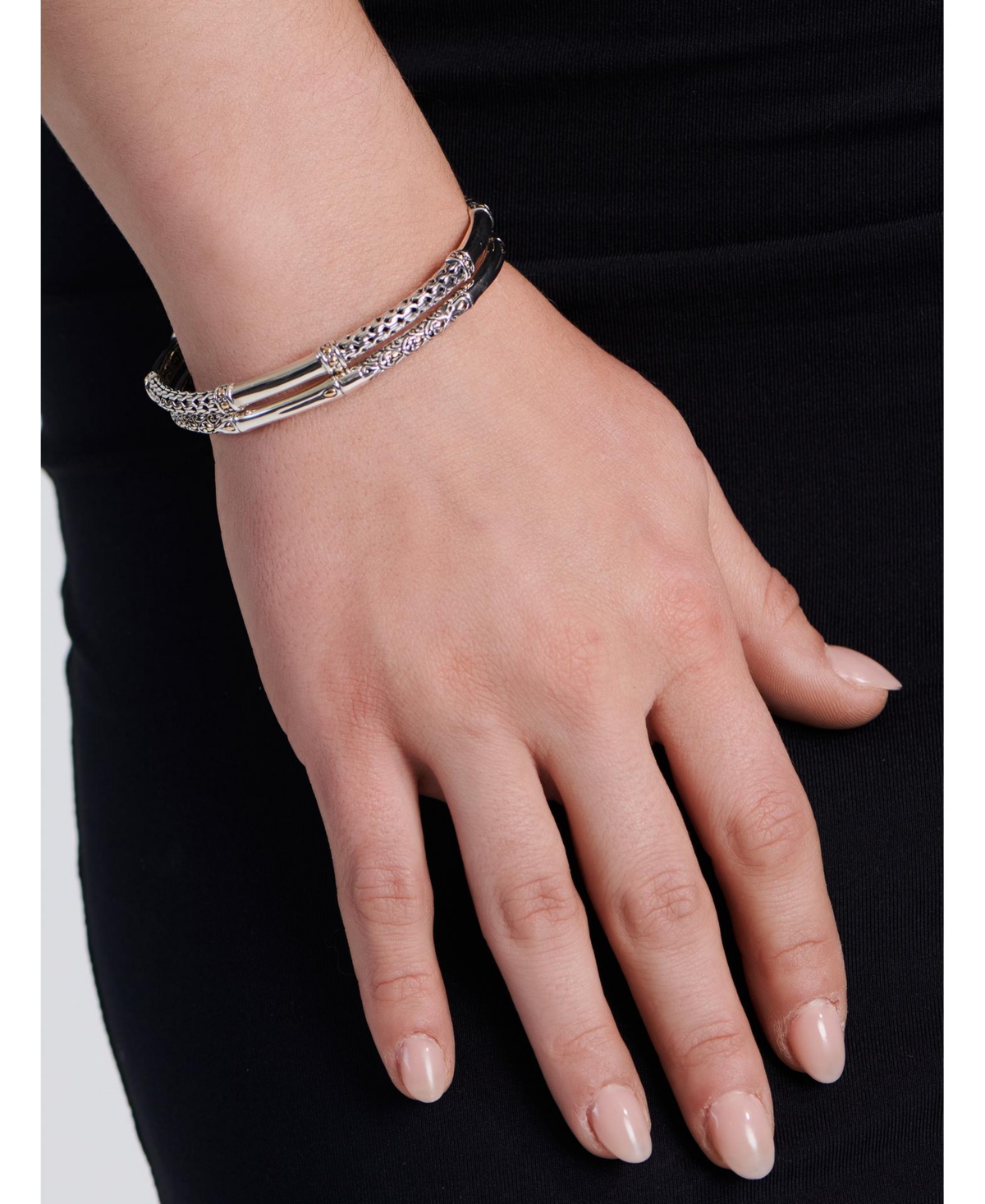 Devata Bali Bamboo Slide-on Bangle Bracelet in Sterlingand 18K Gold - Silver