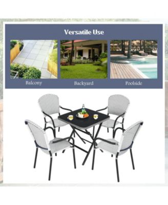 Set of 4 Patio Rattan Stackable Dining Chair with Armrest for Garden-White