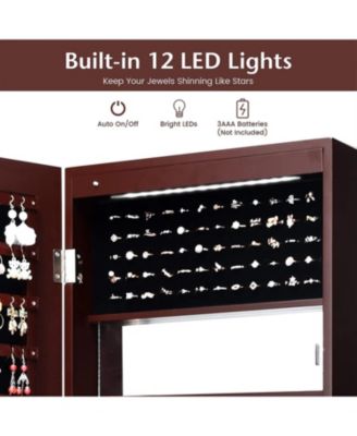 Lockable Wall Door Mounted Mirror Jewelry Cabinet with LED Lights