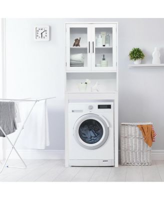 Over the Toilet Storage Cabinet Bathroom Space Saver with Tempered Glass Door