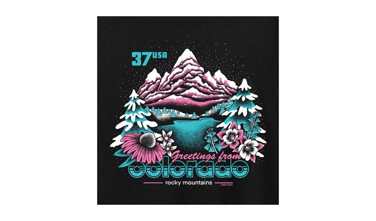 Hybrid Apparel Usps Colorado Stamp Plus Size Graphic T-shirt In Black