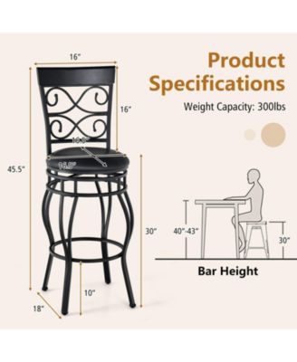   Set of 2  Metal   30", Backrest & Footrest  Bar Stools