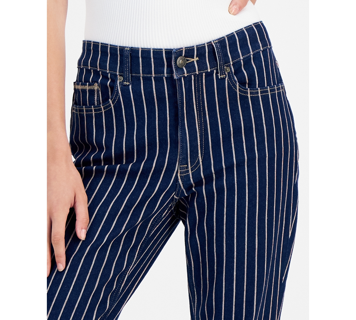Nautica Jeans Women's Striped Straight-Leg Ankle Jeans